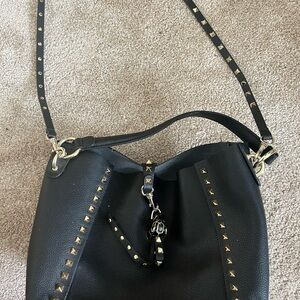 Elegant Black Crossbody Bag with Gold Studs